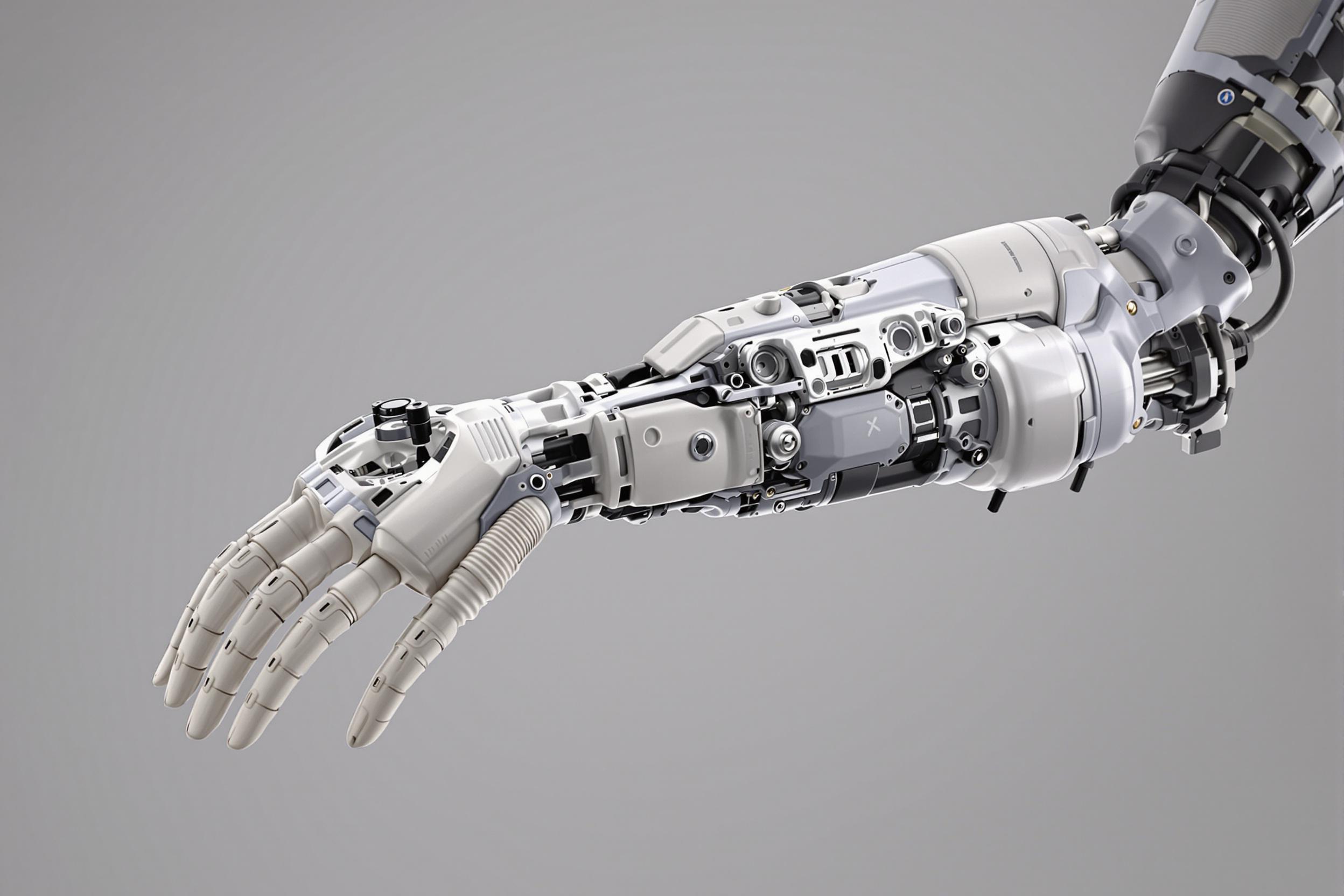 Explore a photorealistic 3D render of a groundbreaking prosthetic arm design. This sleek, customizable limb showcases intricate 3D-printed components, ergonomic controls, and lifelike skin texture. The image captures the fusion of cutting-edge technology and human-centric design in modern medical innovations.