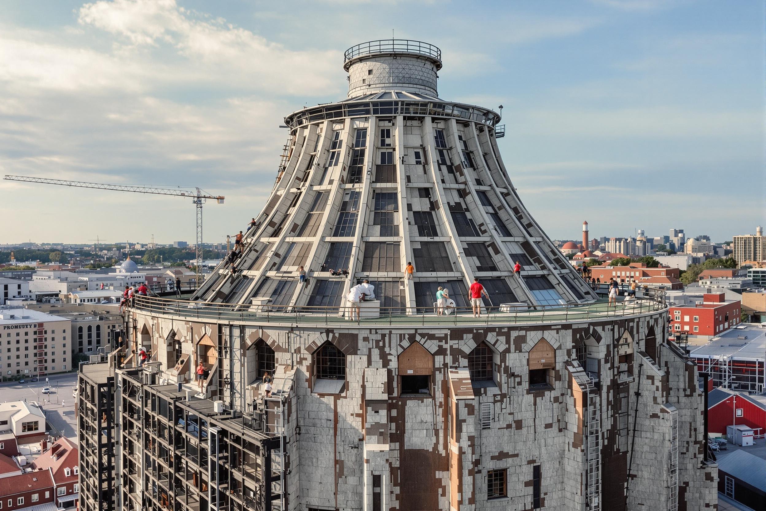 Explore the innovative transformation of a towering grain silo into a cutting-edge contemporary art space. This architectural marvel showcases the fusion of industrial heritage with modern design, featuring circular exhibition rooms and a rooftop sculpture garden with panoramic city views.