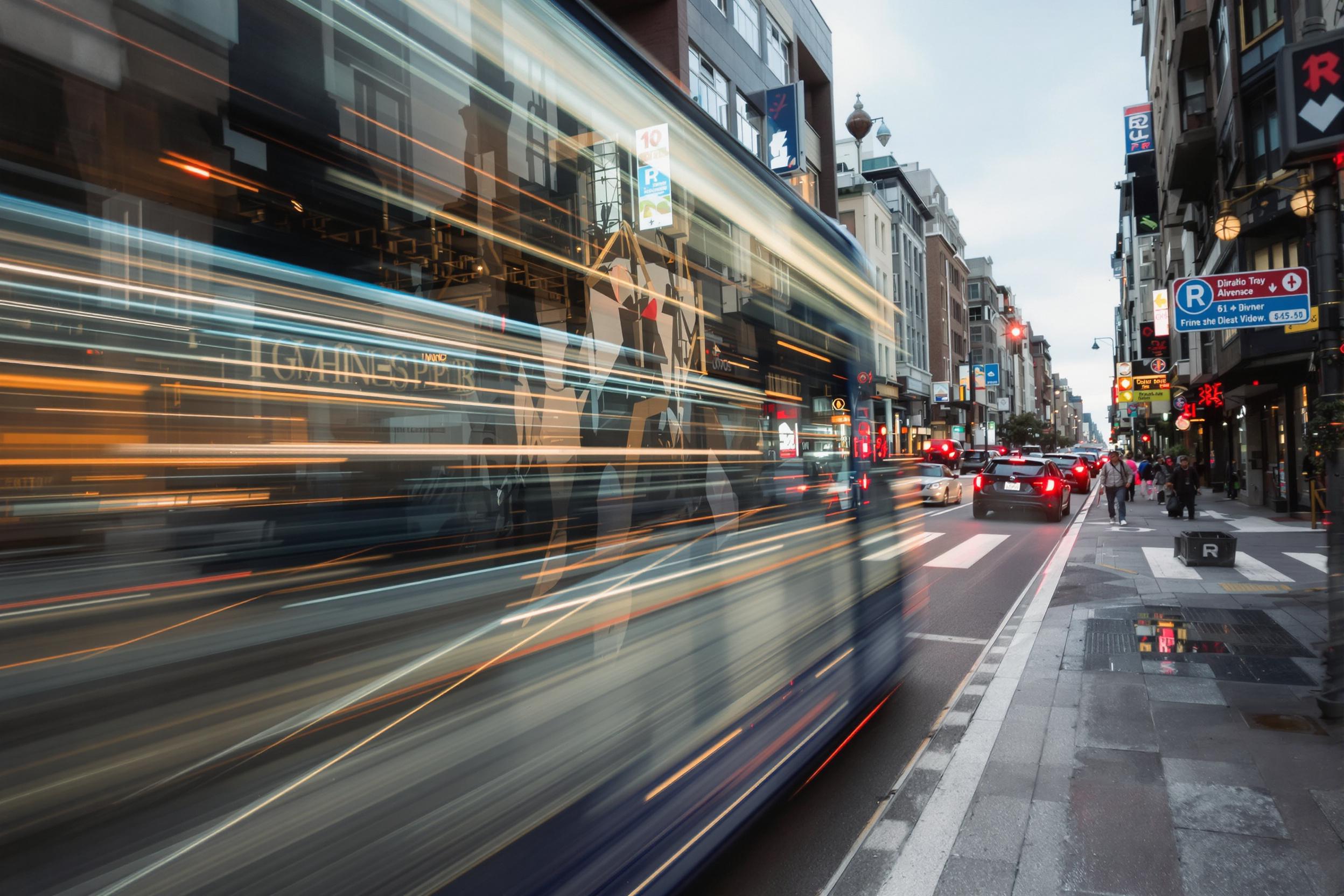 Innovative time-slice photography captures the daily journey of an urban commuter. Multiple exposures blend seamlessly, revealing the passage of time and movement through a bustling cityscape.