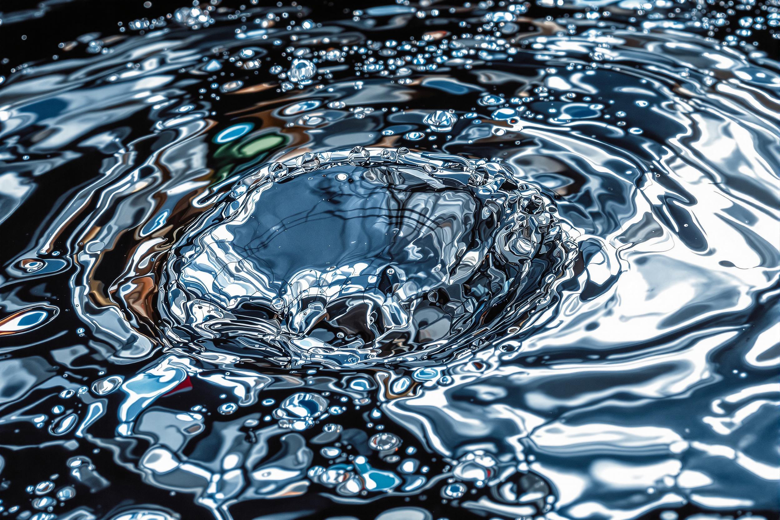 Explore the captivating world of liquid metal photography in this experimental image. A pool of mercury forms a perfect reflective surface, distorting reality and creating a mesmerizing interplay of light and fluidity.