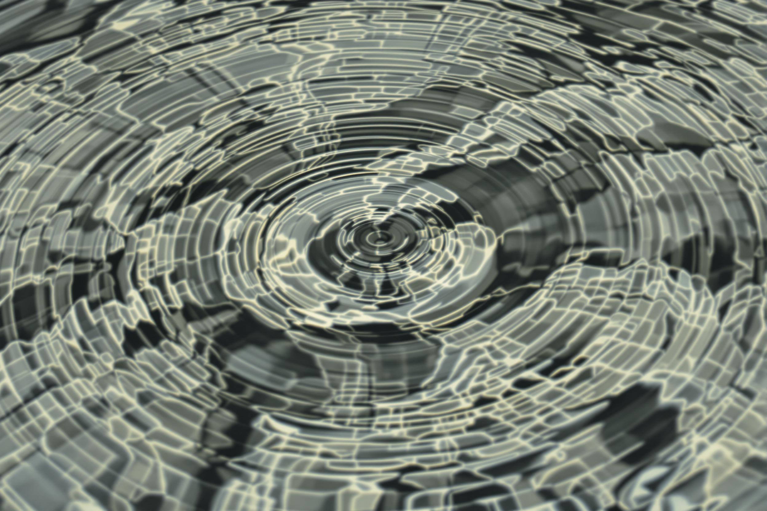 Mesmerizing abstract photograph capturing the intricate patterns of rippling water. Concentric circles and intersecting waves create a hypnotic texture, with subtle light reflections enhancing the dynamic surface. Perfect for backgrounds, meditation themes, or water-inspired designs.